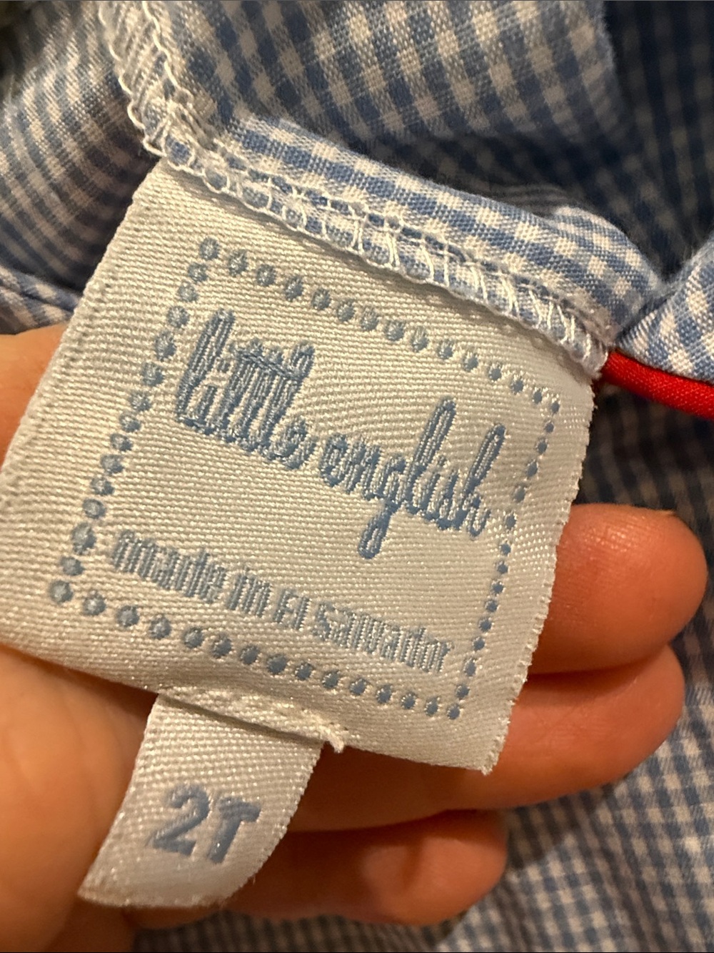 Little English Light Blue Gingham Dress with Smocked London Bus Detail - Picture 2 of 8